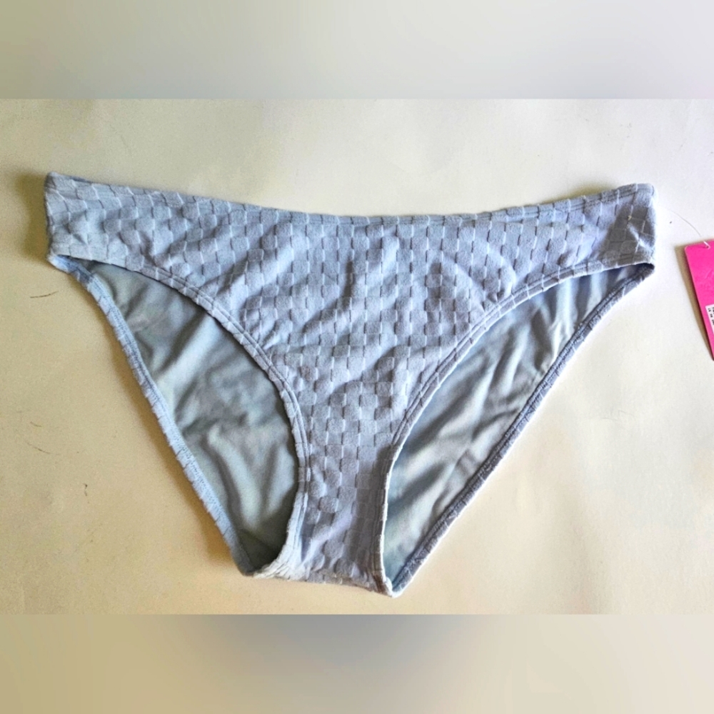 NINETY NINE DEGREES Light Blue Checkered Juniors Bikini Bottom XXL (19) NWT